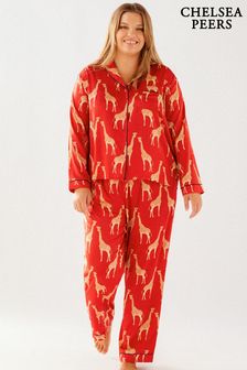 Chelsea Peers Red Curve Satin Giraffe Print Long Pyjama Set (B77871) | 272 QAR