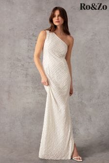 Ro&zo One Shoulder Beaded White Dress (B77879) | €295