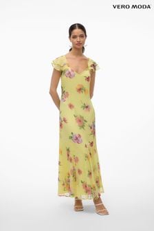 VERO MODA Green Floral Print Ruffle Sleeve Maxi Dress (B78005) | €57