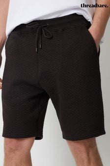 Czarny - Threadbare Cotton Blend Textured Sweat Shorts (B78012) | 125 zł