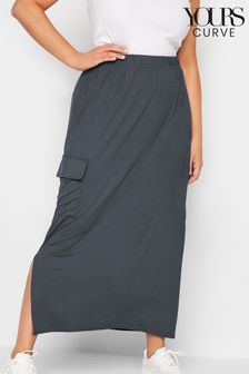 Yours Curve Grey Maxi Cargo Skirt (B78013) | OMR13