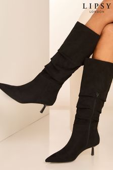 Lipsy Black Wide Fit Kitten Heel Faux Suede Long Knee High Boot (B78127) | €70