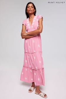 Mint Velvet Pink Floral Embroidered Maxi Dress (B78146) | €184