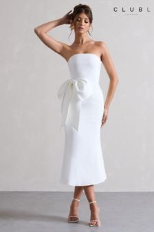 Club L London White To Me Bandeau Midi Dress With Oversized Bow (B78290) | AED832