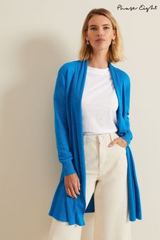 Phase Eight Blue Louise Linen Longline Cardigan (B78410) | AED438