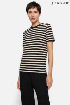 أسود - Jigsaw Cotton Slub Stripe T-shirt (B78593) | 222 د.إ