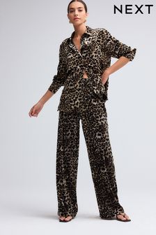 Animal Print Trousers Wide Cropped Trousers Next