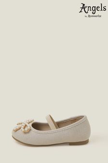 Angels By Accessorize Girls Gold Pearly Bow Ballet Flats