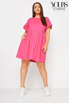 ורוד - Yours Curve Yours Curve Pink Frill Sleeve Smock Tunic Dress (B78623) | ‏121 ‏₪