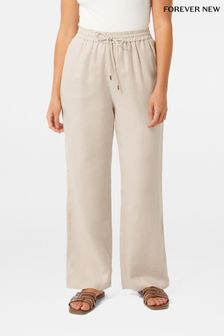 Forever New Cream Pure Linen Lori Petite Pants (B78711) | $109