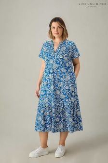 Синий - Черное трикотажное платье с короткими рукавами и цветочным принтом Live Unlimited Curve (B78831) | €86