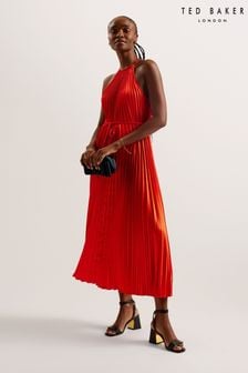 Red - Ted Baker Melike Pleated Halterneck Midi Dress (B78873) | kr4 120