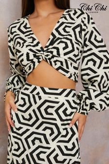 Chi Chi London блузки с геометрическим принтом и перекрученной отделкой спереди (B78879) | €53