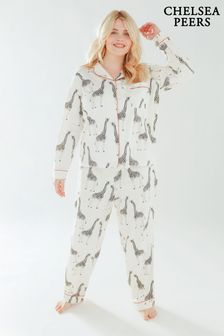 Chelsea Peers Womens Curve Organic Cotton Button Up Long Pyjama Set