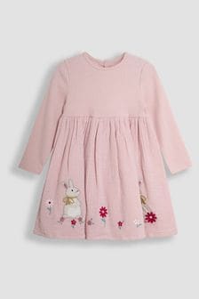 JoJo Maman Bébé Pink Bunny Applique Rib Cheesecloth Dress (B78951) | €44