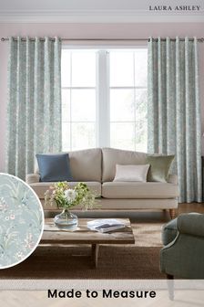 Laura Ashley Dark Duck Egg Blue Mosedale Posy Made to Measure Curtains (B78991) | $215