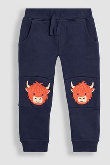 JoJo Maman Bébé Navy Blue Highland Cow Appliqué Knee Pet in Pocket Joggers (B79006) | €32