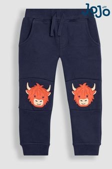 JoJo Maman Bébé Navy Blue Highland Cow Appliqué Pet in Pocket Knee Joggers (B79006) | $34