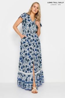 Long Tall Sally Blue Floral Print Front Split Maxi Dress (B79014) | OMR23
