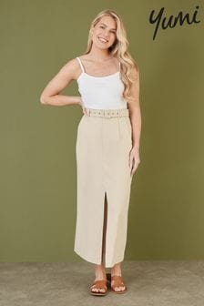 Yumi Natural Cotton Midi Skirt With Belt And Split Hem (B79024) | CA$128