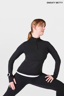أسود - رداء علوي رياضي بسحاب نصف الطول للركض وطبقة قماش حراري من Sweaty Betty (B79028) | 544 ر.ق