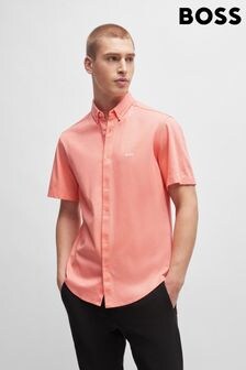 BOSS Pink Regular Fit Cotton Pique Short Sleeve Shirt (B79078) | $170