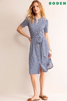 Light Blue - Boden Petite Julia Short Sleeve Shirt Dress (B79139) | kr1 370