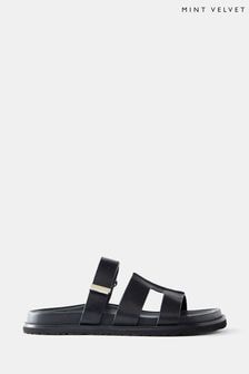 Mint Velvet Black Leather Chunky Sandals (B79151) | $257