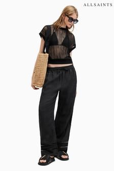 AllSaints Black Linen Jade Trousers (B79309) | LEI 830