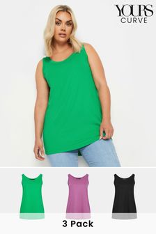أخضر - Yours Curve Yours 3 Pack Curve Green & Purple Vest Tops (B79505) | 166 د.إ