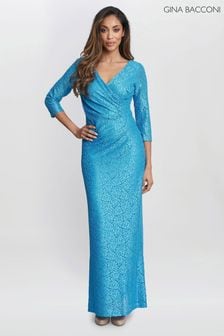 Vestido largo cruzado de encaje azul Fearne de Gina Bacconi (B79508) | 311 €