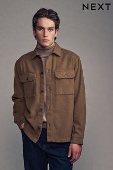 Tan Brown Twin Pocket Shacket Overshirt with Wool (B79705) | $76