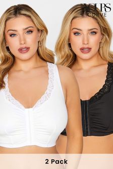 Yours Curve Black Lace Trim Front Fastening Bra 2 Pack (B79767) | SGD 70