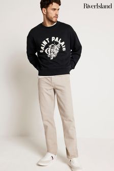 River Island Black Long Sleeve Saint Palais Crew Neck Top (B79806) | SGD 68