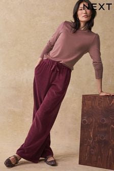 Burgundy Pull-On Wide Leg Cord Trousers (B79821) | ￥5,160