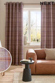 Grey/Purple Brushed Check Lined Eyelet Curtains (B79858) | €88 - €176