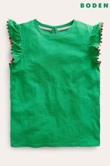 Boden Green Pom Trim T-Shirt (B80138) | OMR7 - OMR8