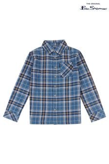 Ben Sherman Blue Brushed Twill Check Shirt With Pocket