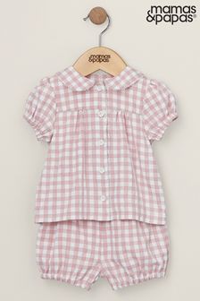 Mamas & Papas 2 Piece Pink Gingham Pyjamas Short Set