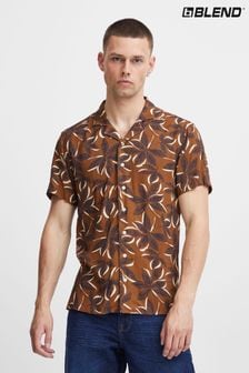 Blend Brown Leaf Print Short Sleeve Shirt (B80339) | $45