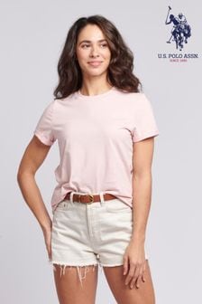 U.S. Polo Assn. Pink Womens Crew Neck Double Horsemen 100% Cotton T-Shirt (B80366) | $43