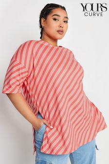 Розовый - Yours Curve Stripe Oversized T-shirt (B80494) | €29