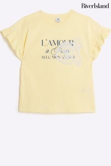 River Island Yellow Girls Frill Sleeve Embellished T-Shirt (B80528) | KRW29,900