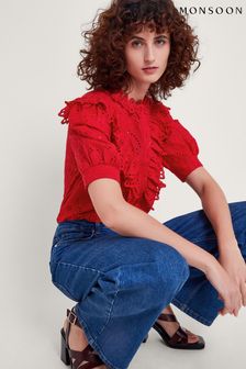 Monsoon Red Mari Broderie Blouse (B80555) | AED490