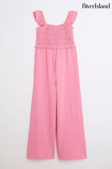 River Island Pink Girls Shirred Jumpsuit (B80928) | $48