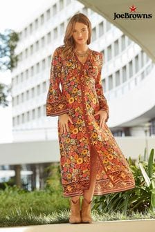 Joe Browns Orange Retro Floral Flared Maxi Dress (B81014) | €89