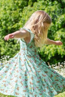 Frugi Green Easter Rabbit Print Skater Dress (B81090) | kr620 - kr660