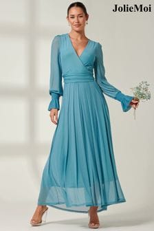 Jolie Moi Blue Greta Long Sleeve Mesh Maxi Dress (B81172) | AED494