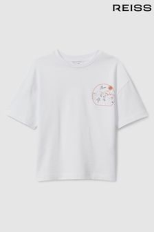 Reiss Optic White/Orange Monte Teen Cotton Crew Neck Motif T-Shirt (B81241) | OMR18