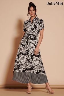 Jolie Moi Black Floral Elsie Viscose Shirt Maxi Dress (B81306) | €32